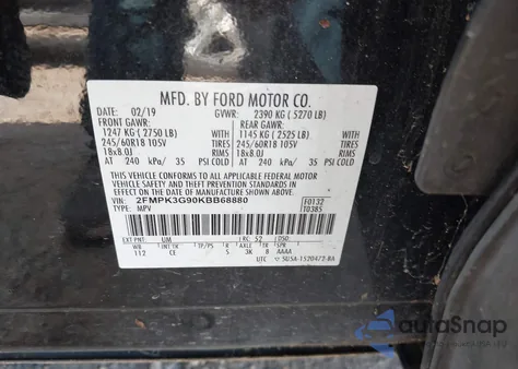 2019 Ford Edge Se z USA, uszkodzony, nr VIN 2FMPK3G90KBB68880